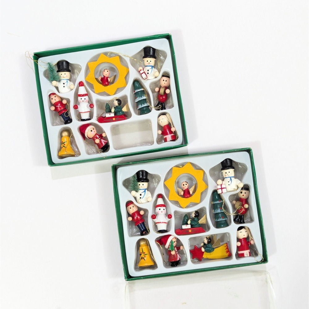 Vtg 80s Wooden Hand Painted Figures Mini Christmas Ornaments 1"-2" Lot of 23